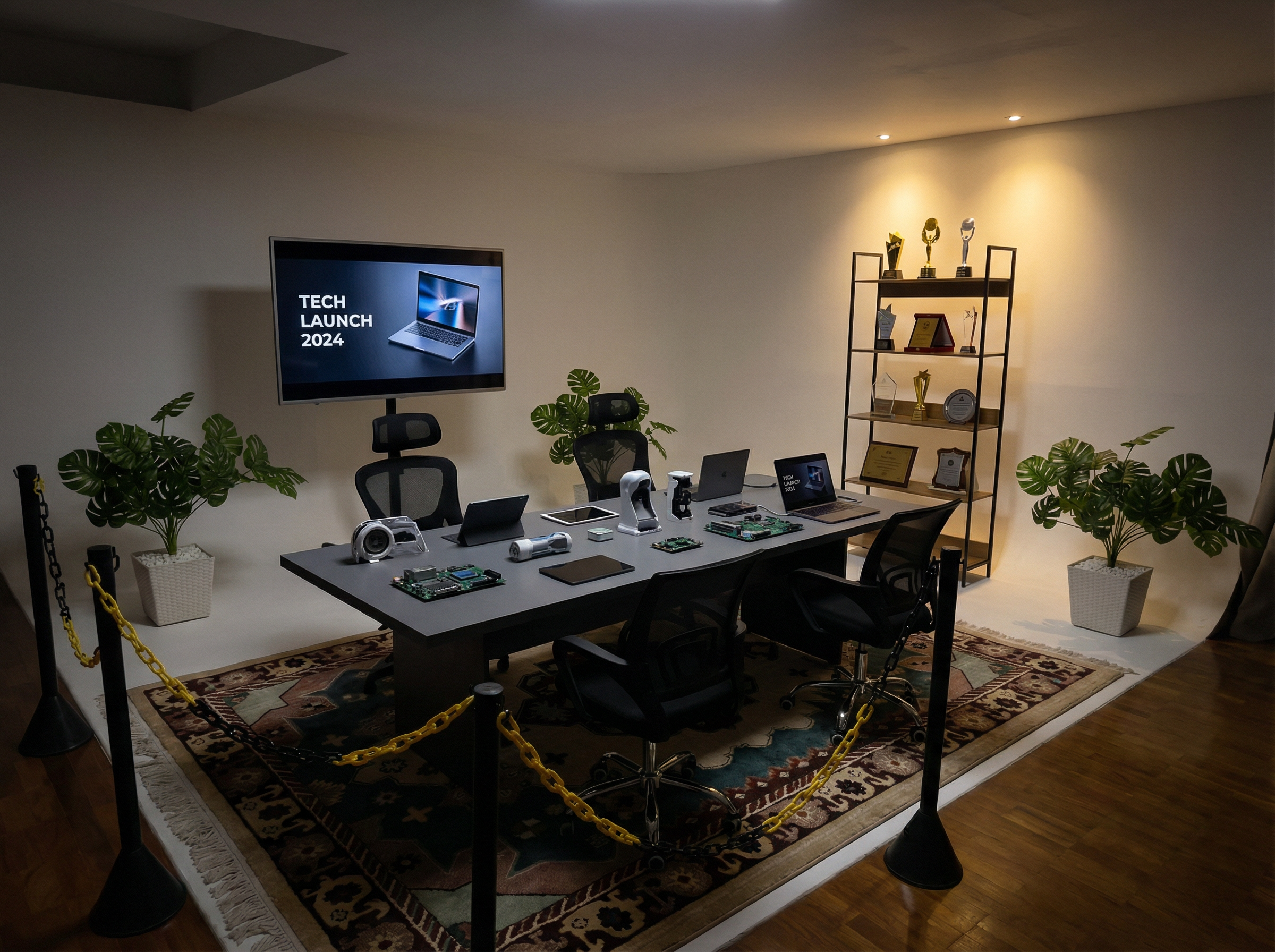 Cenário de apresentação de lançamento com painel de LED no estúdio da Take Over
